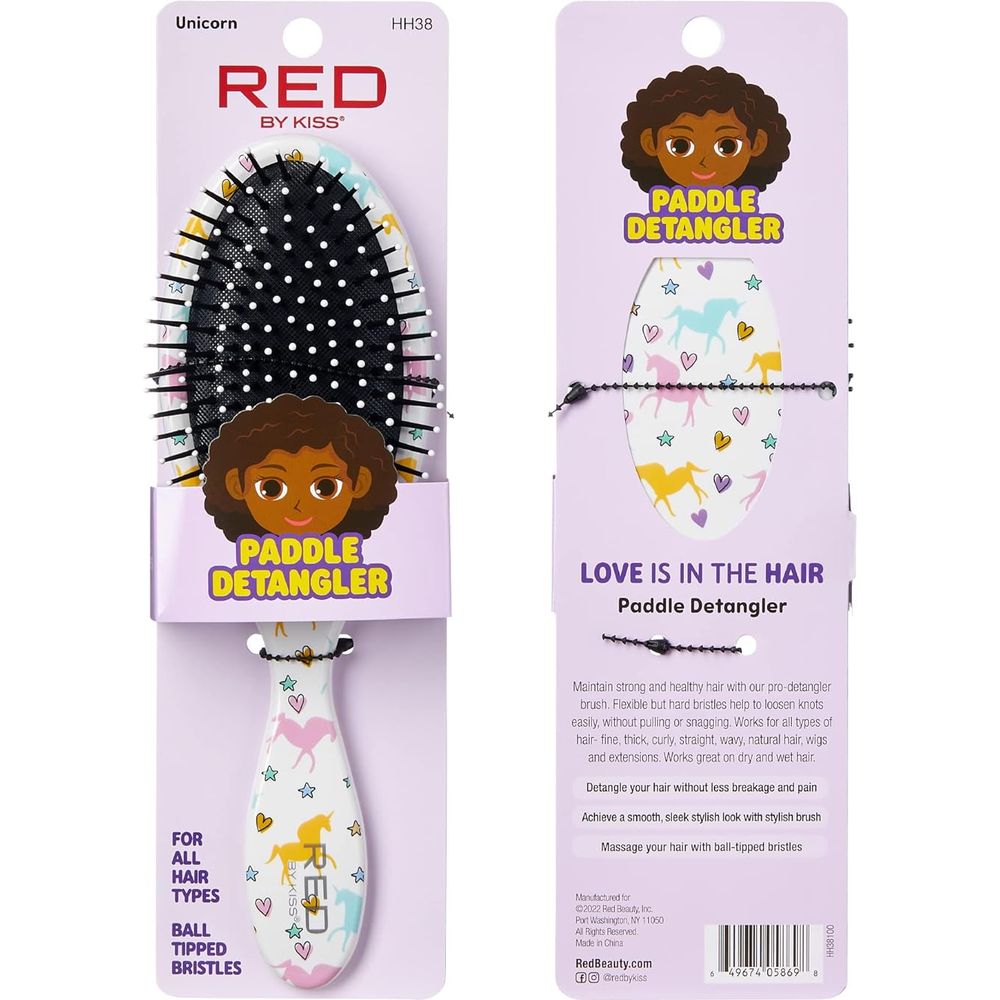 Red by Kiss Unicorn Detangler HH38 – Gentle, Colorful Detangling for All Hair Types | Size: Full - Length Paddle - Beauty Exchange Beauty Supply