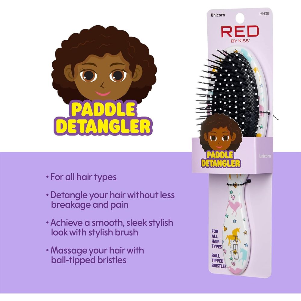 Red by Kiss Unicorn Detangler HH38 – Gentle, Colorful Detangling for All Hair Types | Size: Full - Length Paddle - Beauty Exchange Beauty Supply