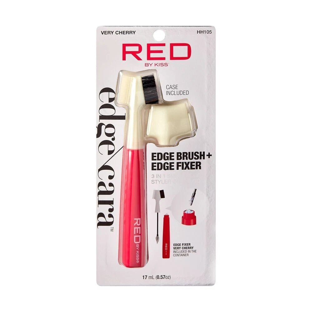 Red by Kiss Very Cherry Edge Brush + Edge Fixer โ HH105 | Dual - Sided Edge Tool with Cherry - Scented Edge Control for Flawless Hold & Style - Beauty Exchange Beauty Supply