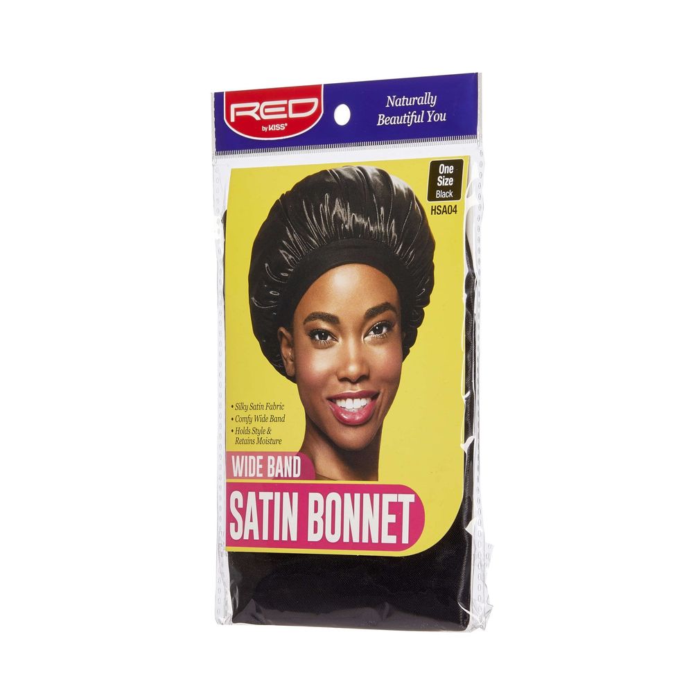 Red by Kiss Wide Band Satin Bonnet – HSA04 | Frizz - Free Sleep Cap for All Hair Types | Extra Secure Fit - Beauty Exchange Beauty Supply