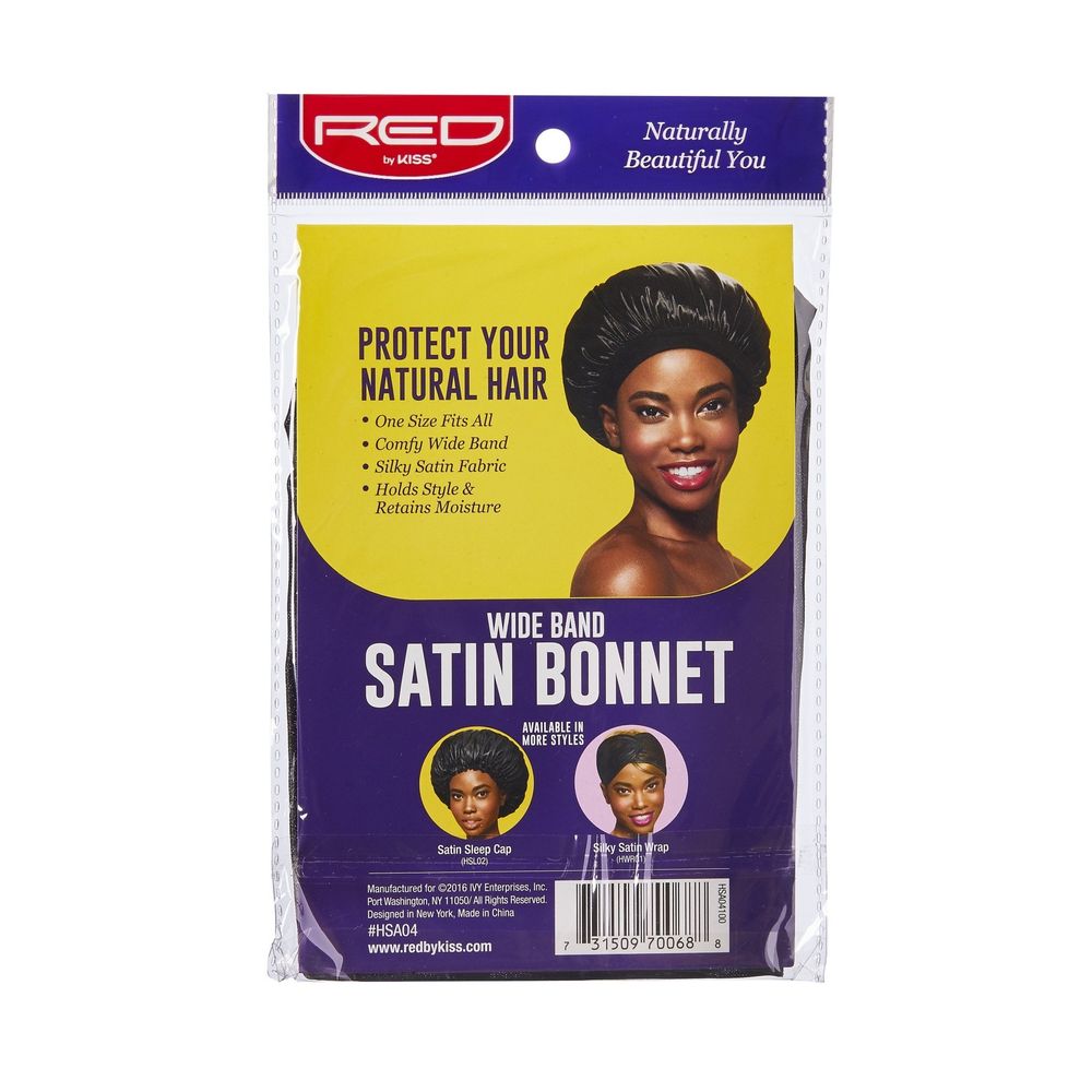 Red by Kiss Wide Band Satin Bonnet – HSA04 | Frizz - Free Sleep Cap for All Hair Types | Extra Secure Fit - Beauty Exchange Beauty Supply