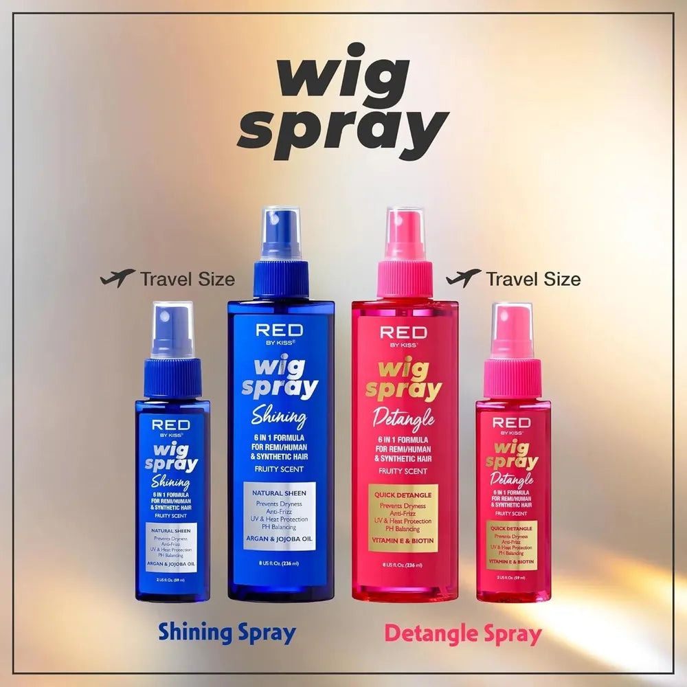Red by Kiss Wig Spray – Extra Shine & Detangling Control for Remi, Human & Synthetic Hair, UV & Heat Protection, 8 oz - Beauty Exchange Beauty Supply