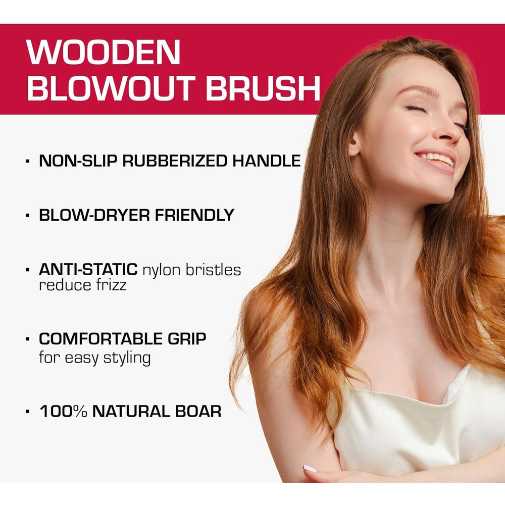 Red by Kiss Wooden Blowout Brush 2.5" HH221 – Smooth, Volumize & Shape with Every Stroke | Size: 2.5" Round Barrel - Beauty Exchange Beauty Supply