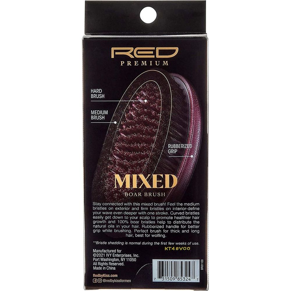 RED Premium Curved 360 Power BR - 01 โ 2 Bristles in 1 Body Mixed Club Boar Brush X Bow Wow (Medium & Hard Bristles) - Beauty Exchange Beauty Supply
