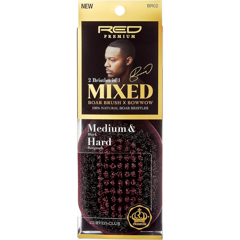 RED Premium Curved 360 Power BR - 02 โ 2 Bristles in 1 Body Mixed Club Boar Brush X Bow Wow (Medium & Hard Bristles) - Beauty Exchange Beauty Supply