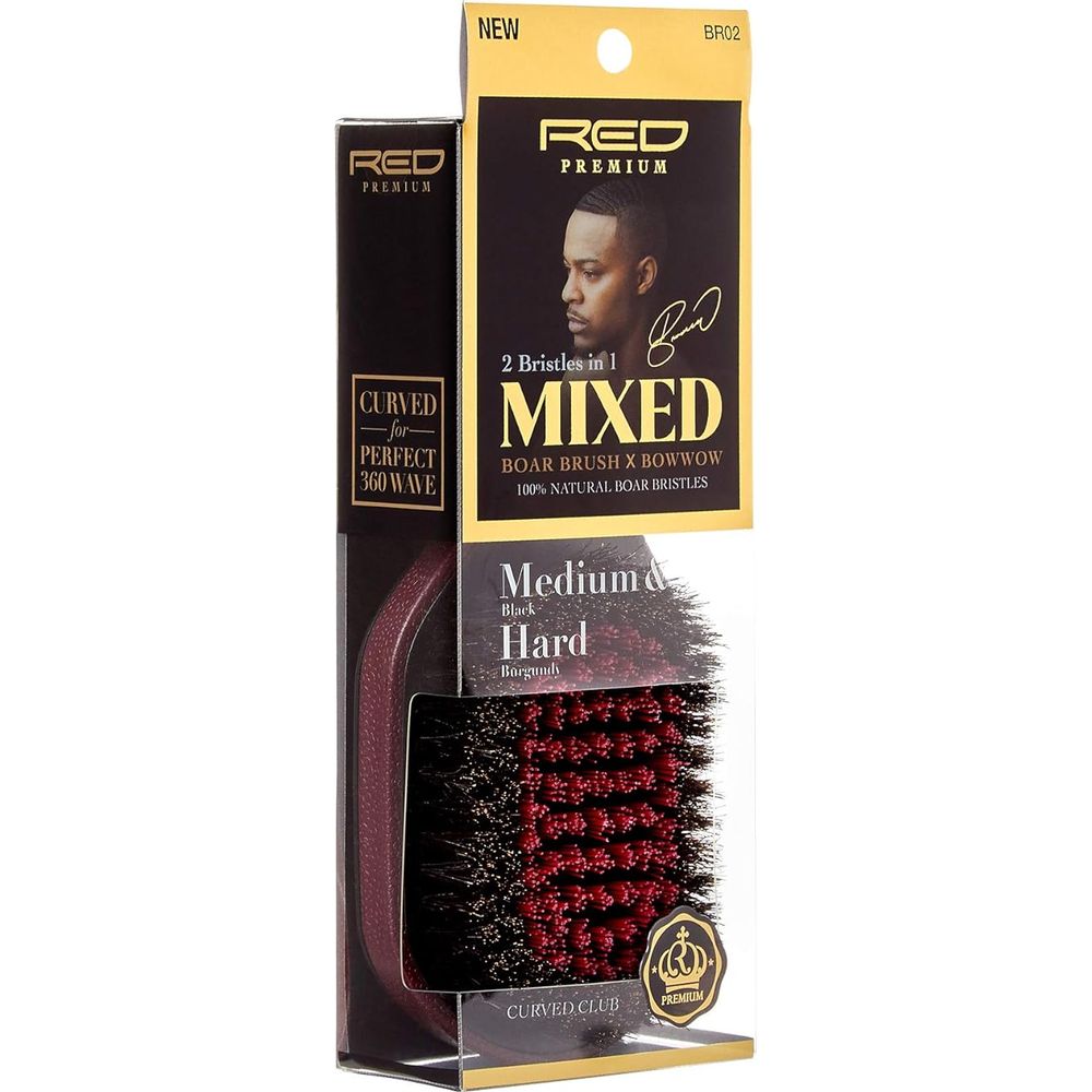 RED Premium Curved 360 Power BR - 02 โ 2 Bristles in 1 Body Mixed Club Boar Brush X Bow Wow (Medium & Hard Bristles) - Beauty Exchange Beauty Supply