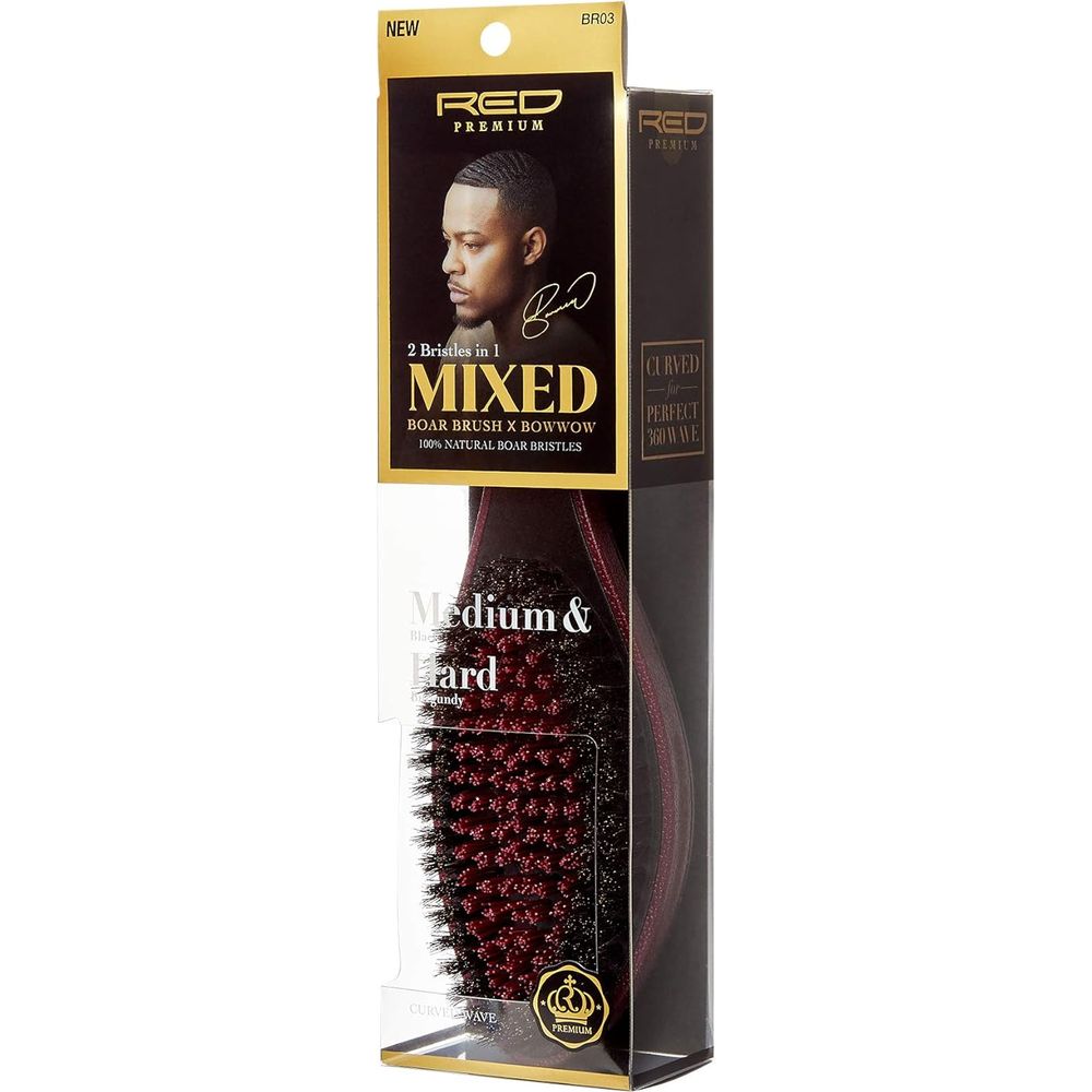 RED Premium Curved 360 Power BR - 03 – 2 Bristles in 1 Body Mixed Club Boar Brush X Bow Wow (Medium & Hard Bristles) - Beauty Exchange Beauty Supply
