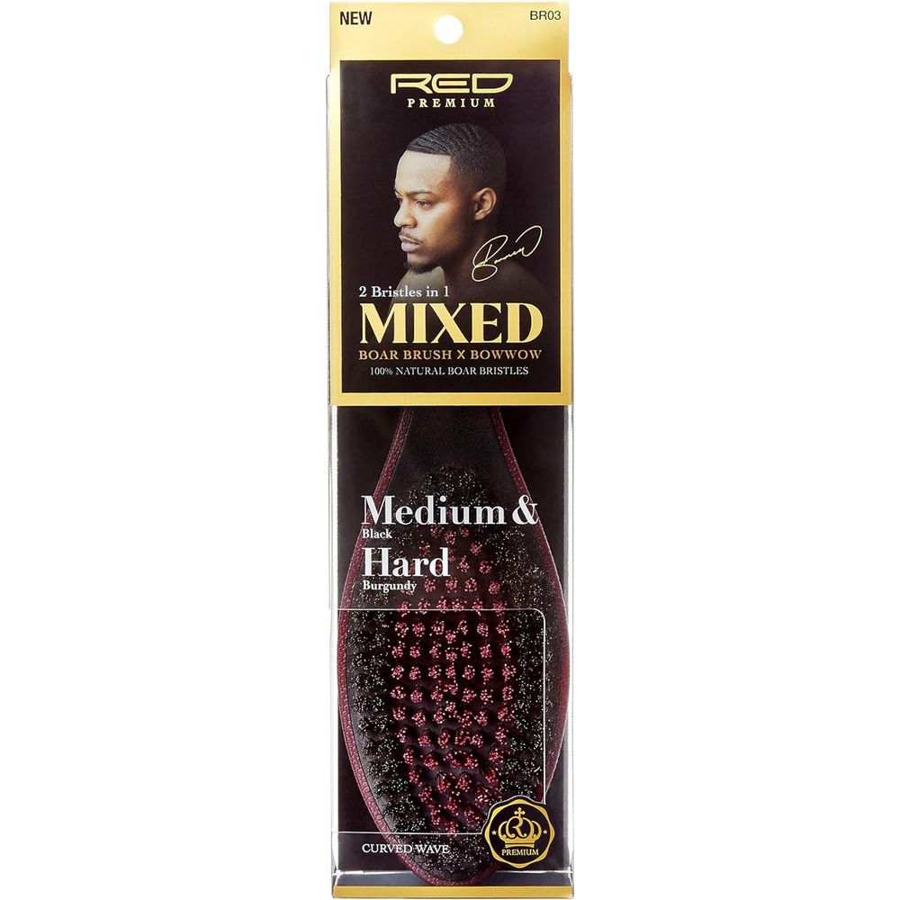 RED Premium Curved 360 Power BR - 03 – 2 Bristles in 1 Body Mixed Club Boar Brush X Bow Wow (Medium & Hard Bristles) - Beauty Exchange Beauty Supply