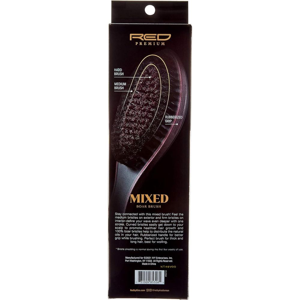RED Premium Curved 360 Power BR - 03 – 2 Bristles in 1 Body Mixed Club Boar Brush X Bow Wow (Medium & Hard Bristles) - Beauty Exchange Beauty Supply