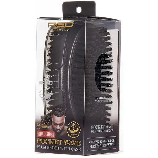 RED Premium Dual Sided Pocket Wave Palm Brush with Case BR34 ā Compact & Portable for Defined Waves - Beauty Exchange Beauty Supply
