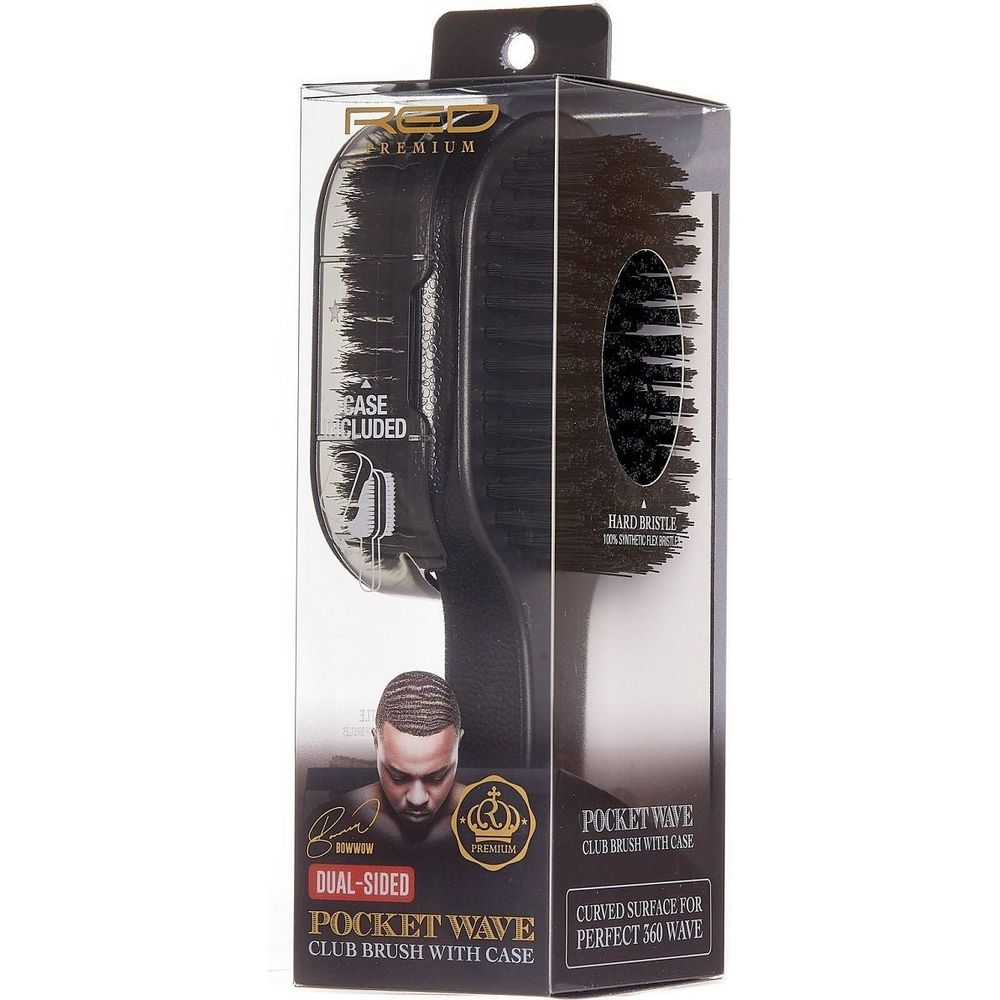 RED Premium Dual Sided Pocket Wave Palm Brush with Case BR35 – Travel - Friendly Brush for Sharp 360 Waves - Beauty Exchange Beauty Supply