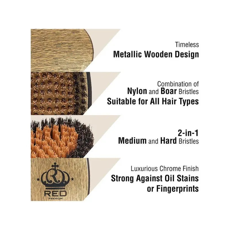 RED Premium Metallic Boar Brush – 2 Bristles in 1 BR08 for Defined 360 Waves - Beauty Exchange Beauty Supply