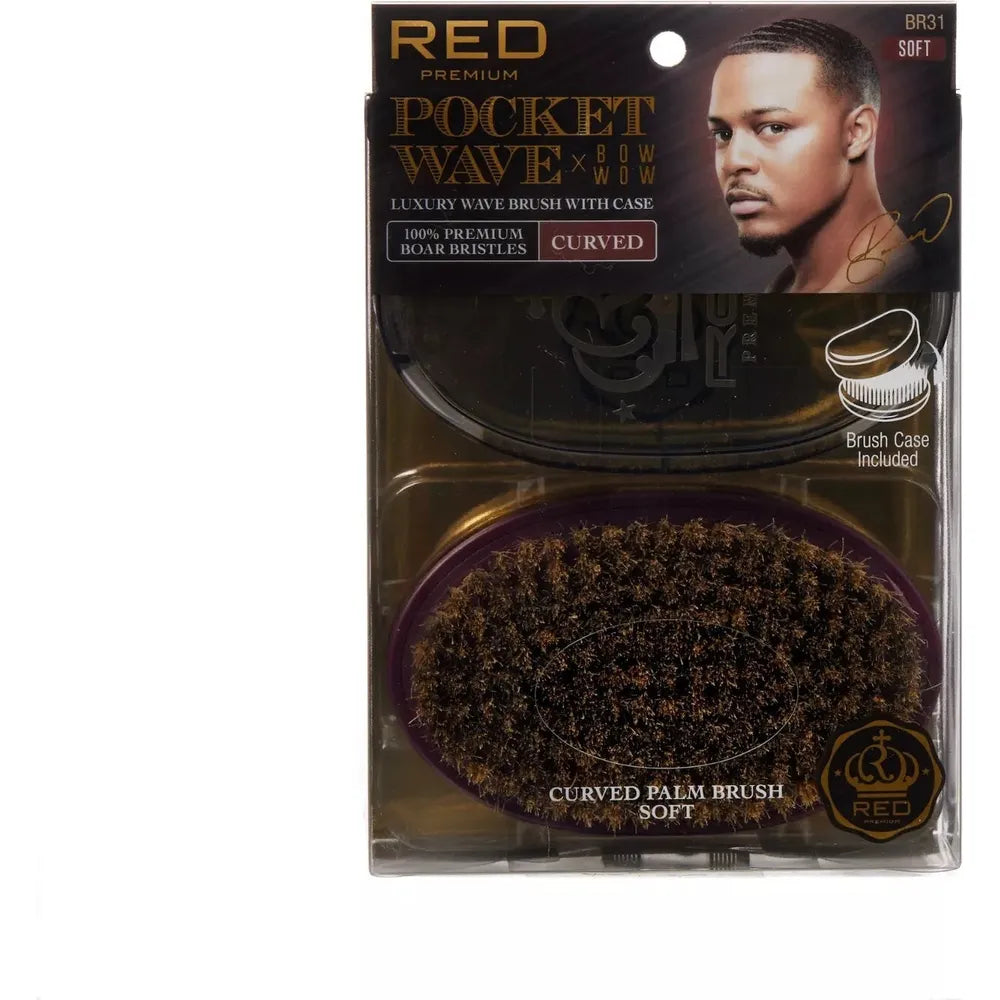 RED Premium Pocket Wave X Bow Wow Curved Bristle Brush BR31 – Compact & Precise for Defined 360 Waves - Beauty Exchange Beauty Supply
