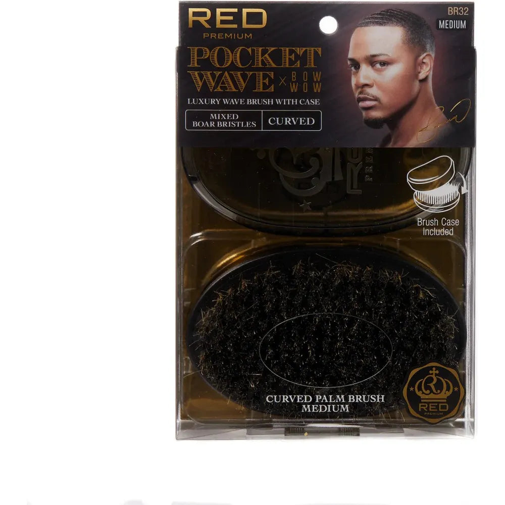 RED Premium Pocket Wave X Bow Wow Curved Bristle Brush BR32 – Compact Design for Defined 360 Waves - Beauty Exchange Beauty Supply