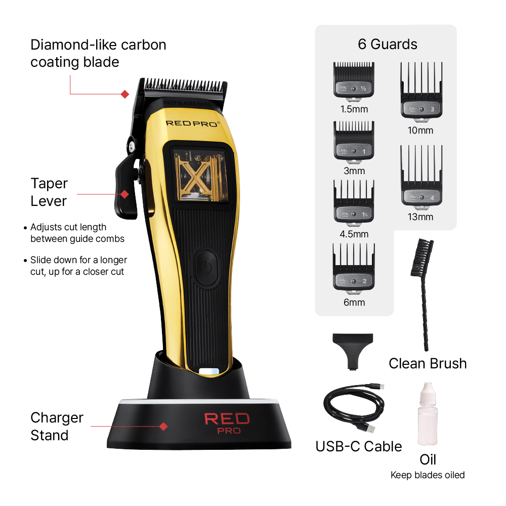 RED PRO Vector Cordless Hair Clipper – Gold & Black - Beauty Exchange Beauty Supply