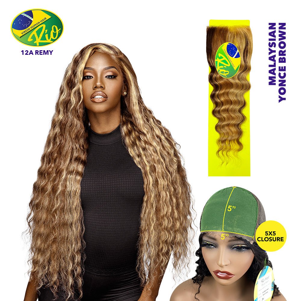 coco　リュミエリーナ　HAIRBEAURON26.5mm Rio 100% Human Hair Malaysian Wave 5x5 Closure - Yonce Brown