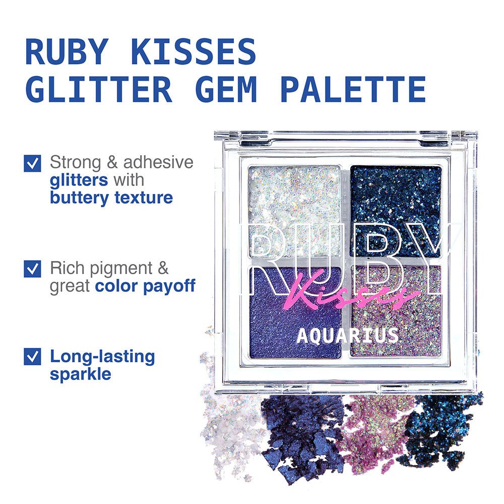 Ruby Kisses Glitter Gem Palette – The Ultimate Glue - Free Glitter | 4 Shades | 2.96g - Beauty Exchange Beauty Supply