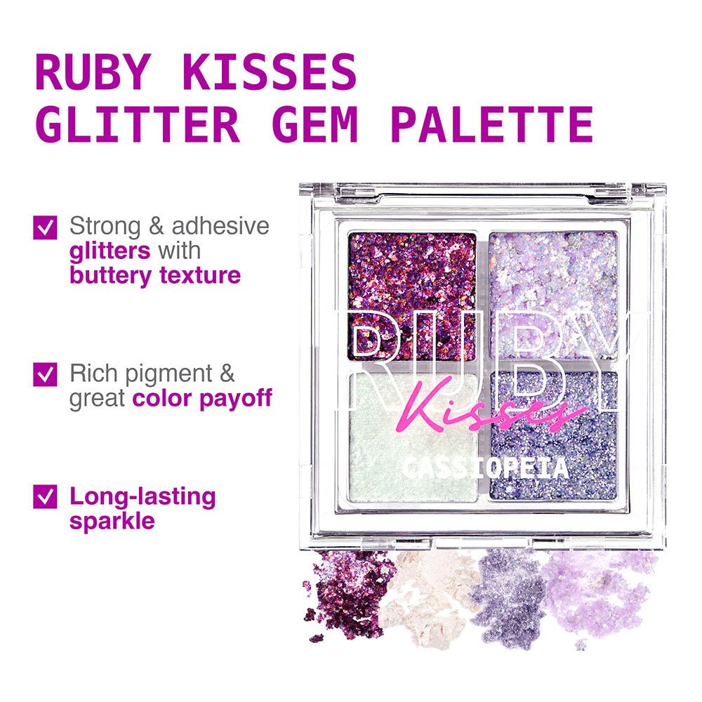 Ruby Kisses Glitter Gem Palette – The Ultimate Glue - Free Glitter | 4 Shades | 2.96g - Beauty Exchange Beauty Supply