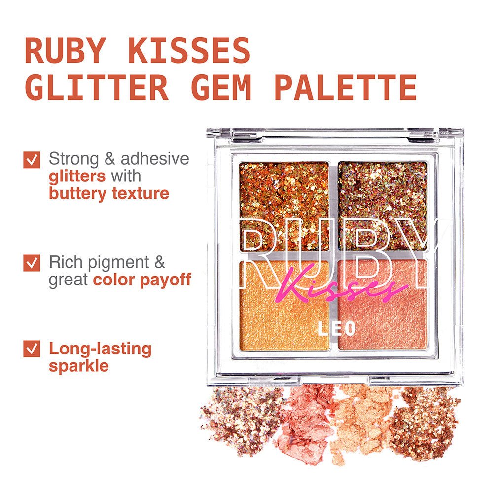 Ruby Kisses Glitter Gem Palette – The Ultimate Glue - Free Glitter | 4 Shades | 2.96g - Beauty Exchange Beauty Supply