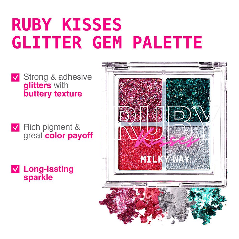 Ruby Kisses Glitter Gem Palette – The Ultimate Glue - Free Glitter | 4 Shades | 2.96g - Beauty Exchange Beauty Supply