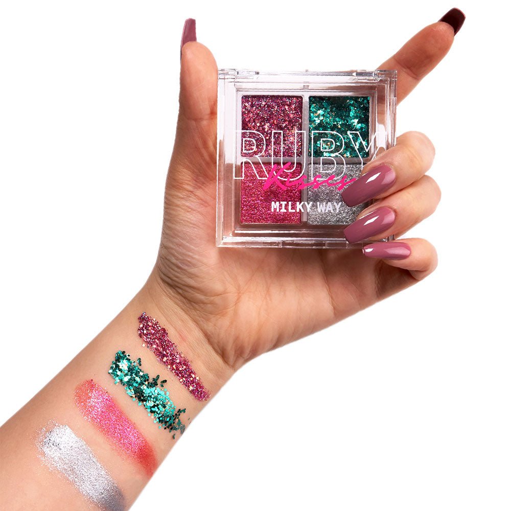 Ruby Kisses Glitter Gem Palette – The Ultimate Glue - Free Glitter | 4 Shades | 2.96g - Beauty Exchange Beauty Supply