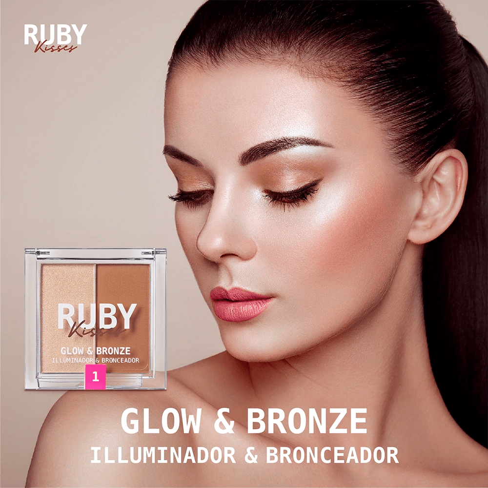 Ruby Kisses Glow & Bronze Highlighter Bronzer Duo – 2 - in - 1 Radiant Finish | Sculpt & Shine | 4 Shades - Beauty Exchange Beauty Supply