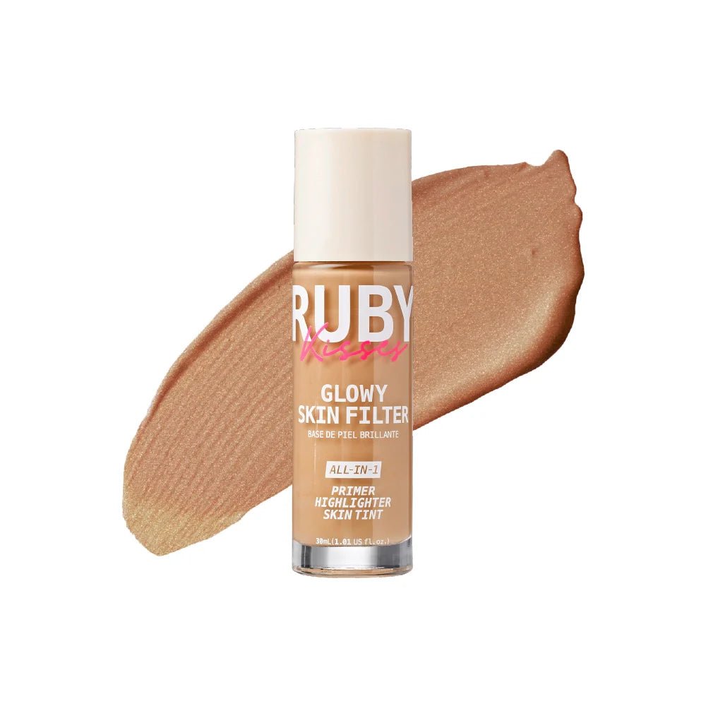 Ruby Kisses Glowy Skin Filter Foundation – 3 - in - 1 Primer, Skin Tint & Highlighter | Dewy Finish, Natural Glow | 10 Shades - Beauty Exchange Beauty Supply