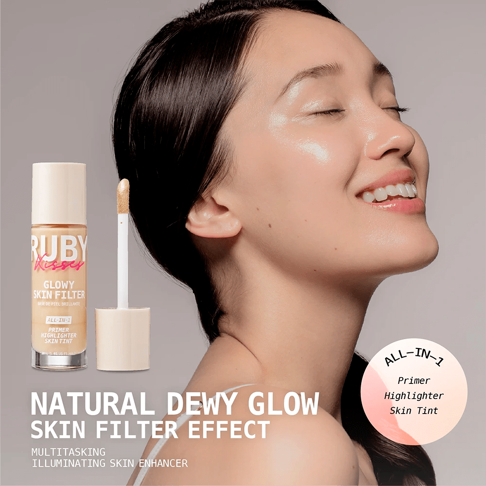 Ruby Kisses Glowy Skin Filter Foundation – 3 - in - 1 Primer, Skin Tint & Highlighter | Dewy Finish, Natural Glow | 10 Shades - Beauty Exchange Beauty Supply