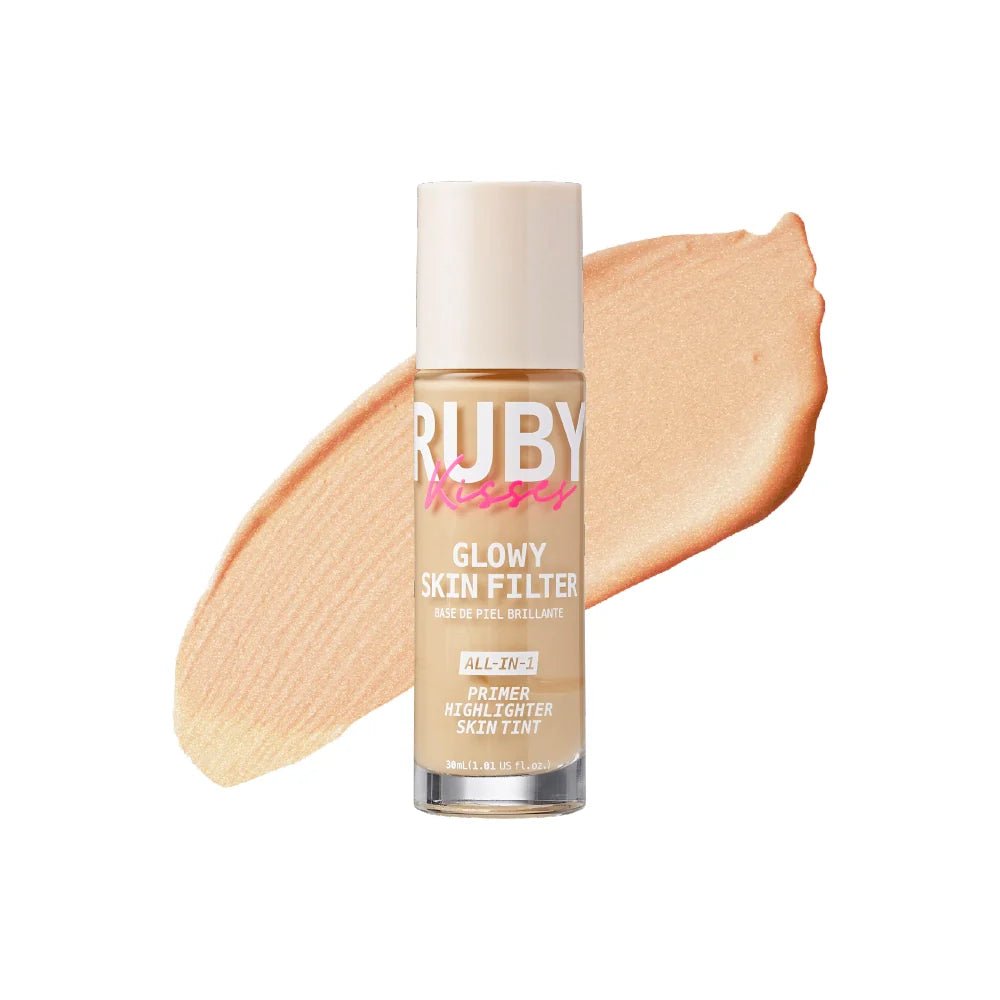 Ruby Kisses Glowy Skin Filter Foundation – 3 - in - 1 Primer, Skin Tint & Highlighter | Dewy Finish, Natural Glow | 10 Shades - Beauty Exchange Beauty Supply