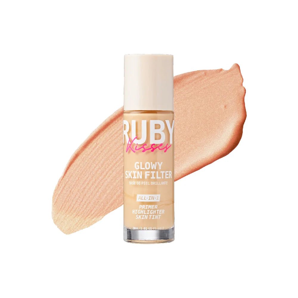 Ruby Kisses Glowy Skin Filter Foundation – 3 - in - 1 Primer, Skin Tint & Highlighter | Dewy Finish, Natural Glow | 10 Shades - Beauty Exchange Beauty Supply