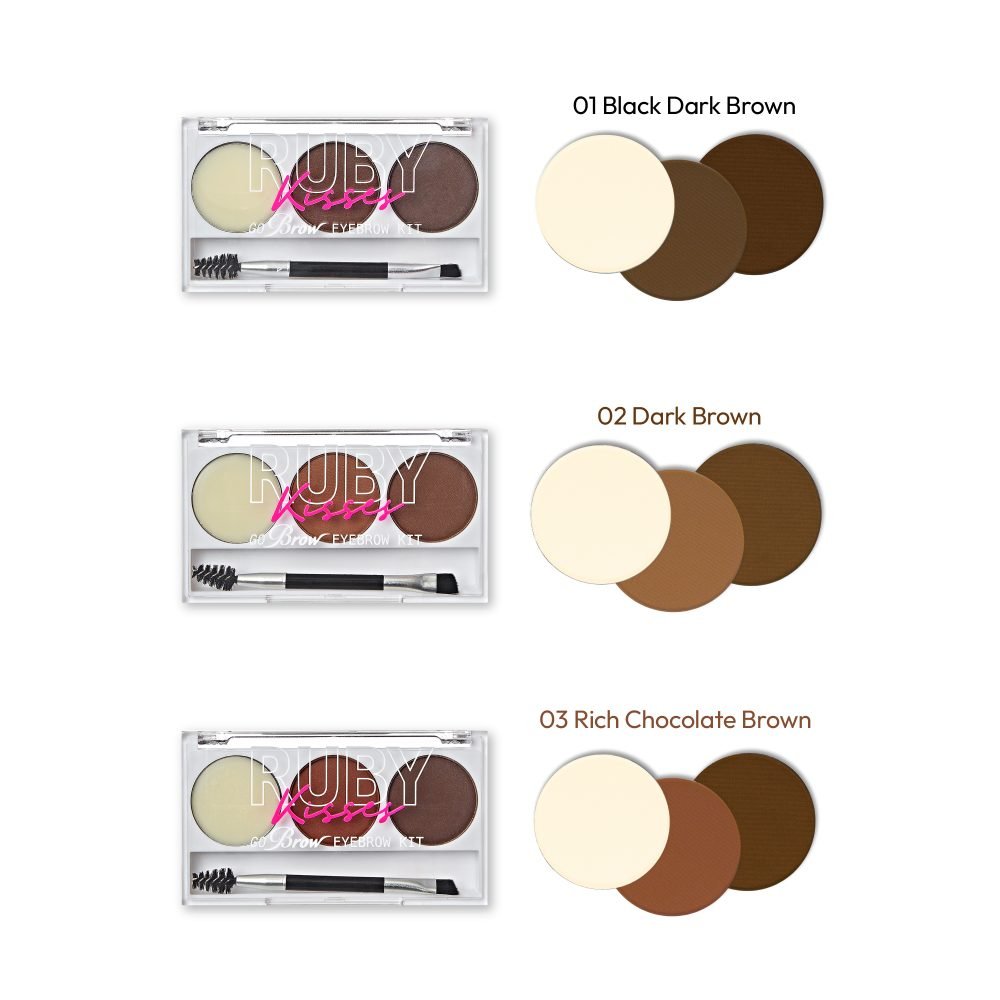 Ruby Kisses Go Brow Eyebrow Kit – 3 Stencils Included | 3 Shades - Beauty Exchange Beauty Supply