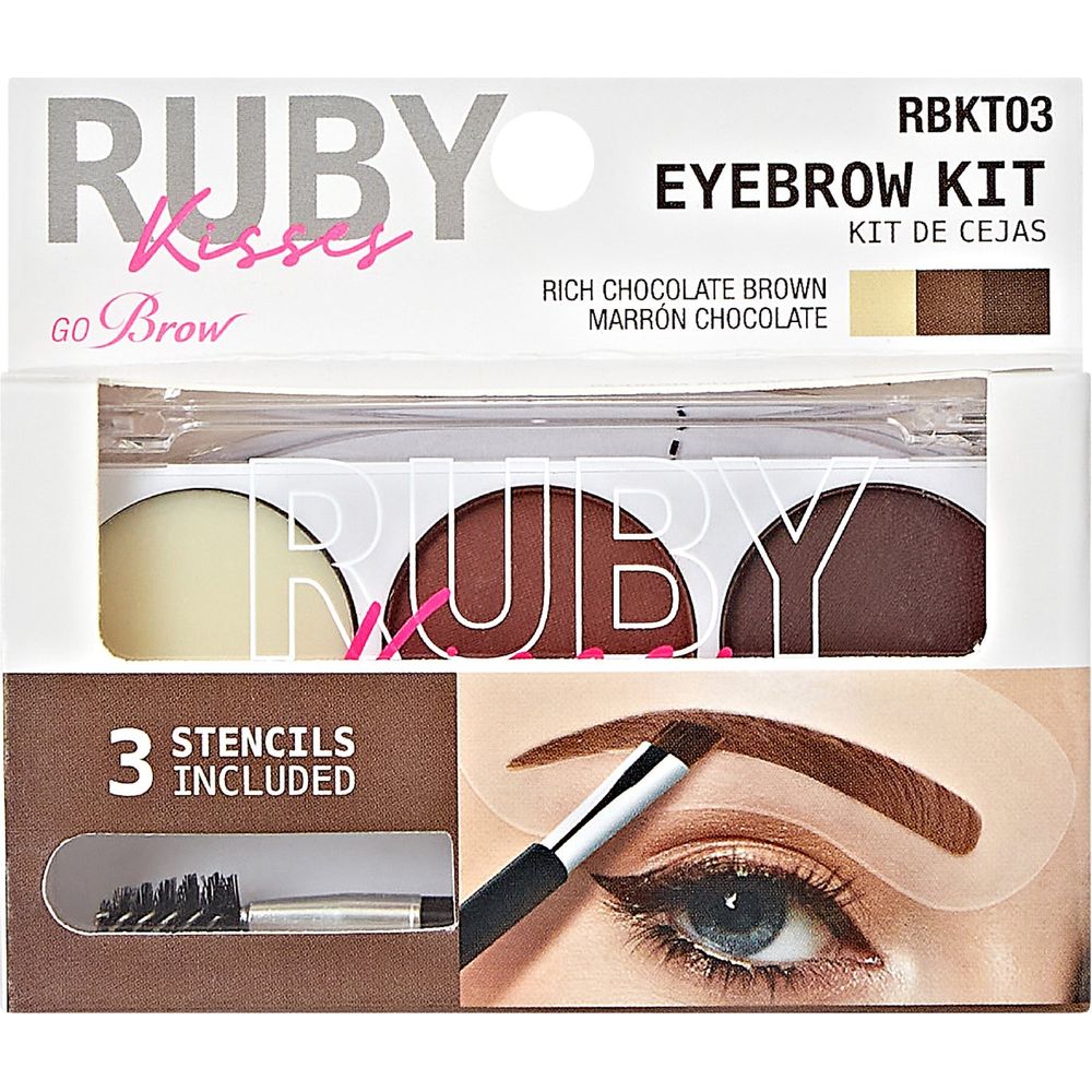 Ruby Kisses Go Brow Eyebrow Kit – 3 Stencils Included | 3 Shades - Beauty Exchange Beauty Supply