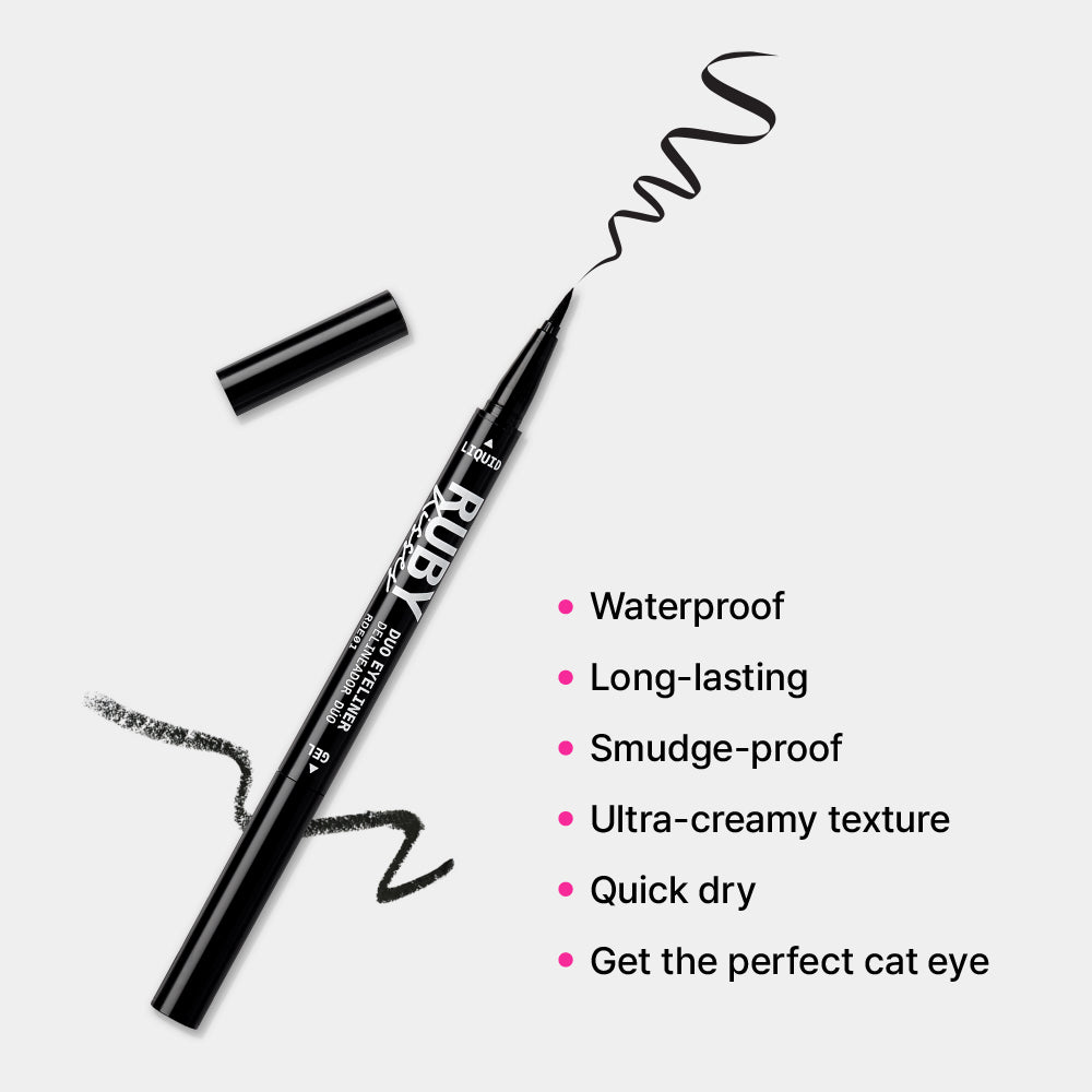 Ruby Kisses Waterproof Liquid & Gel Duo Eyeliner โ Fine Felt Tip + Ultra Skinny Gel Pencil | 2 - in - 1 Control & Definition - Beauty Exchange Beauty Supply