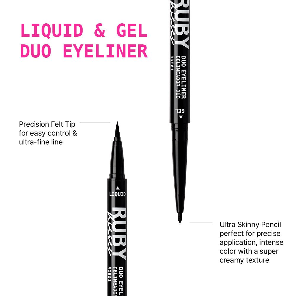 Ruby Kisses Waterproof Liquid & Gel Duo Eyeliner โ Fine Felt Tip + Ultra Skinny Gel Pencil | 2 - in - 1 Control & Definition - Beauty Exchange Beauty Supply