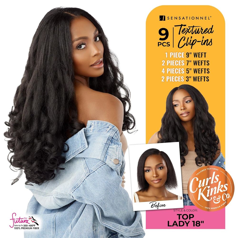 Sensationnel Curls Kinks & Co. Clip - In Extensions – Top Lady 18" | Natural 3C–4C Texture | Easy Clip & Blend Install - Beauty Exchange Beauty Supply