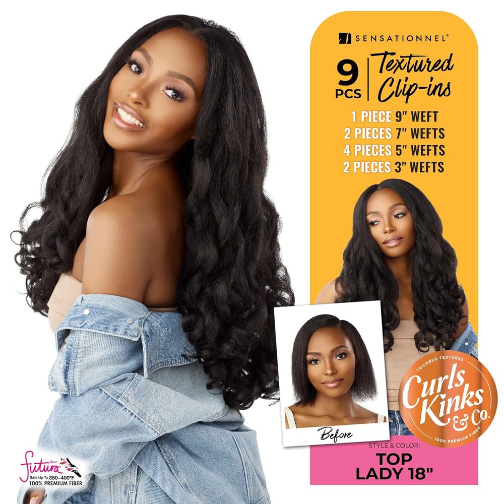Sensationnel Curls Kinks & Co. Clip - In Extensions – Top Lady 18" | Natural 3C–4C Texture | Easy Clip & Blend Install - Beauty Exchange Beauty Supply