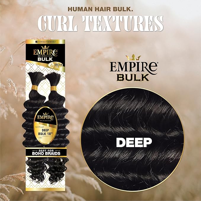 Sensationnel Empire Bulk Braiding – Deep Human Hair Braids 18" | Soft, Curly, Tangle - Free | For Knotless, Boho Box & Loose Wave Styles - Beauty Exchange Beauty Supply