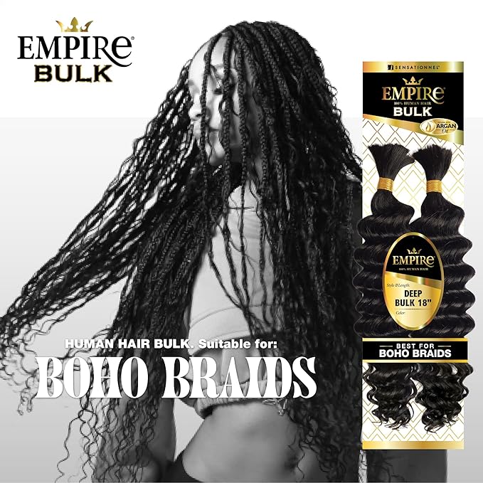 Sensationnel Empire Bulk Braiding – Deep Human Hair Braids 18" | Soft, Curly, Tangle - Free | For Knotless, Boho Box & Loose Wave Styles - Beauty Exchange Beauty Supply