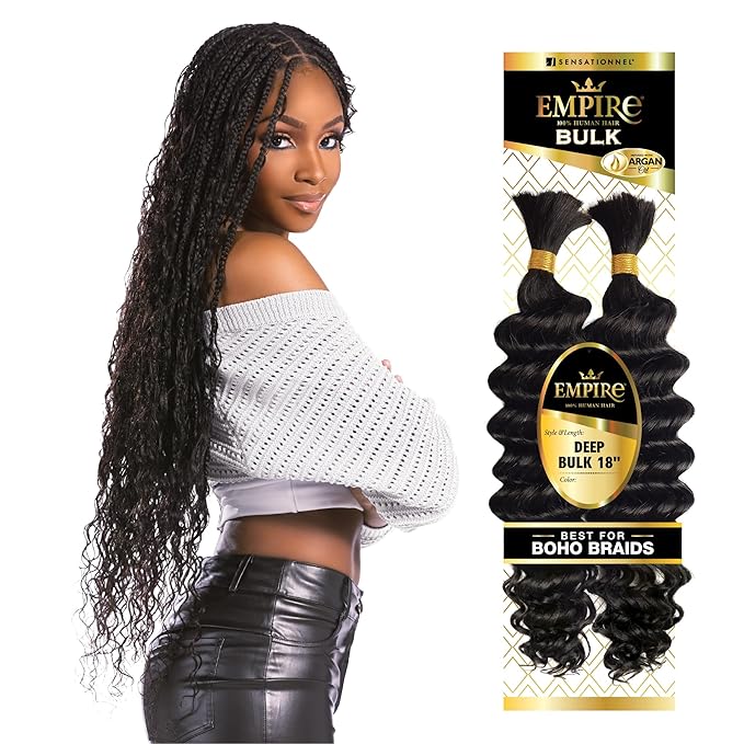 Sensationnel Empire Bulk Braiding – Deep Human Hair Braids 18" | Soft, Curly, Tangle - Free | For Knotless, Boho Box & Loose Wave Styles - Beauty Exchange Beauty Supply