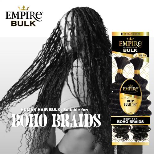 Sensationnel Empire Human Hair – Deep Bulk 14" | Soft, Voluminous, Tangle - Free | For Braids & Crochet Styles - Beauty Exchange Beauty Supply
