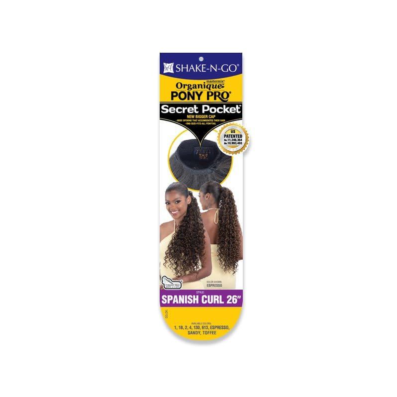 Shake - N - Go Organique Pony Pro Secret Pocket – Spanish Curl 26" | Voluminous, Defined Curls for Quick & Easy Ponytails | Lightweight & Secure - Beauty Exchange Beauty Supply