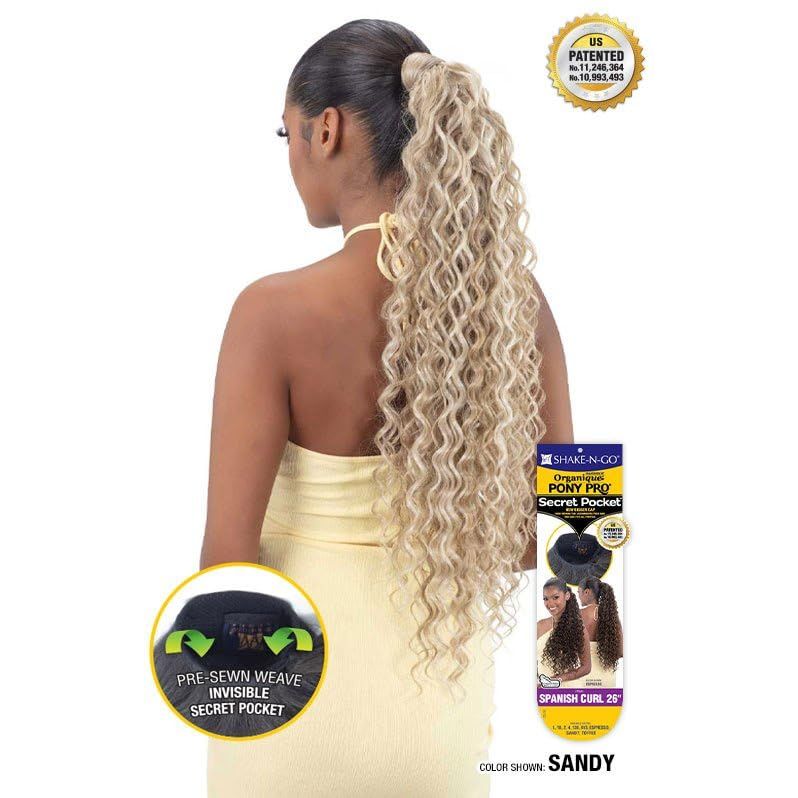 Shake - N - Go Organique Pony Pro Secret Pocket – Spanish Curl 26" | Voluminous, Defined Curls for Quick & Easy Ponytails | Lightweight & Secure - Beauty Exchange Beauty Supply