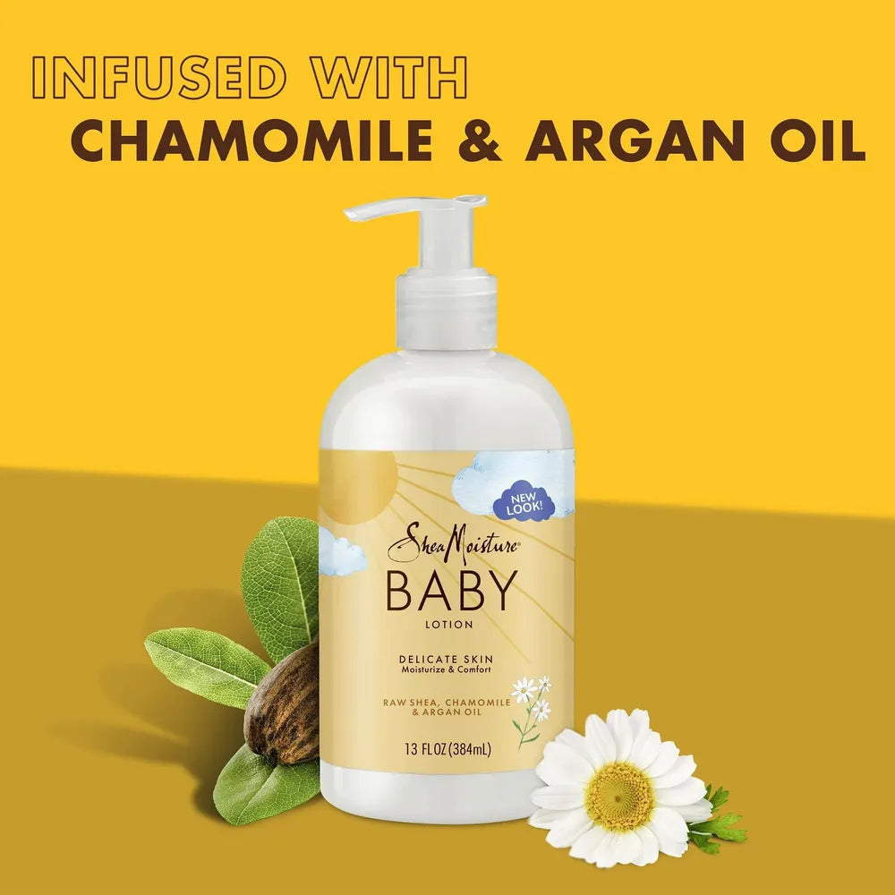 SheaMoisture Raw Shea Chamomile & Argan Oil Baby Lotion | Gentle Moisturizer for Delicate Skin – 13 oz - Beauty Exchange Beauty Supply