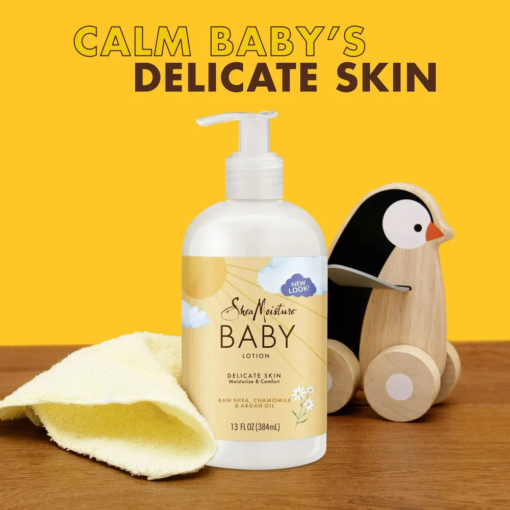 SheaMoisture Raw Shea Chamomile & Argan Oil Baby Lotion | Gentle Moisturizer for Delicate Skin – 13 oz - Beauty Exchange Beauty Supply