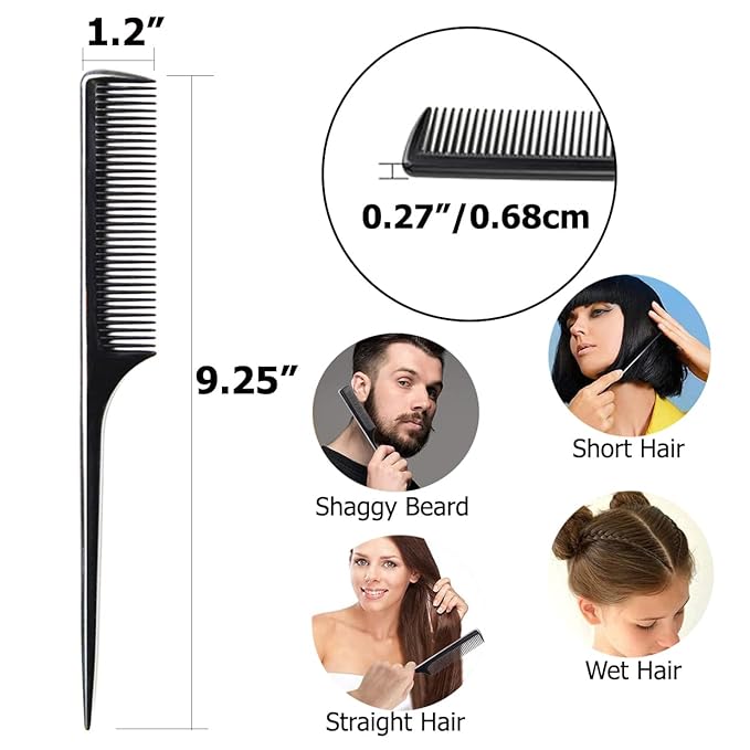 Sturdy | Rat Tail Comb Fine - tooth Hair Combs | Thin & Long Handle | - Beauty Exchange Beauty Supply