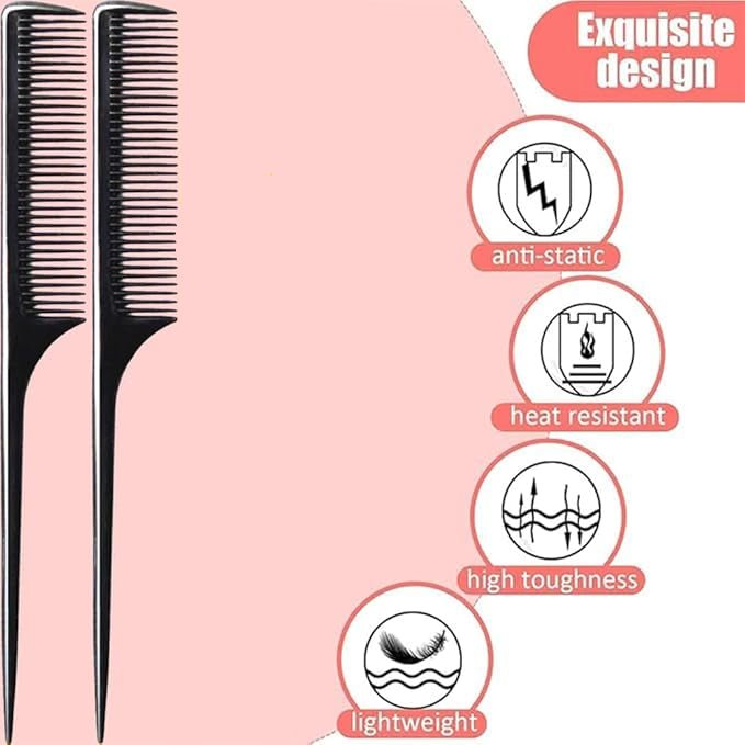 Sturdy | Rat Tail Comb Fine - tooth Hair Combs | Thin & Long Handle | - Beauty Exchange Beauty Supply