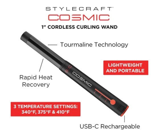 StyleCraft Cosmic Cordless Curling Wand – 1" - Beauty Exchange Beauty Supply