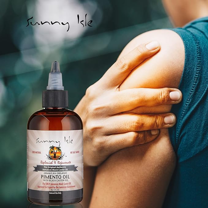 Sunny Isle Jamaican Organic Pimento Oil with Black Castor Oil | 4 oz | Scalp Nourishment, Hair Strengthening & Body Relief - Beauty Exchange Beauty Supply