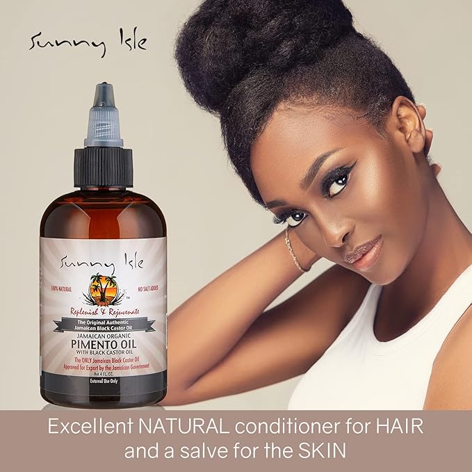 Sunny Isle Jamaican Organic Pimento Oil with Black Castor Oil | 4 oz | Scalp Nourishment, Hair Strengthening & Body Relief - Beauty Exchange Beauty Supply