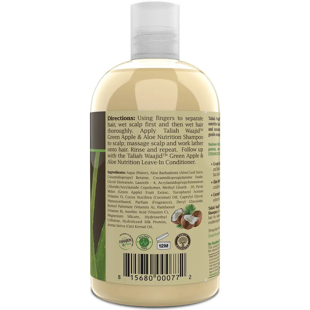 Taliah Waajid Green Apple & Aloe Nutrition Shampoo with Coconut | Curl Moisturizer Vitamins, Fiber, and Protein Formula | Softer, Smoother Hair Cleansing for Thick Curly Hair - 12oz - Beauty Exchange Beauty Supply